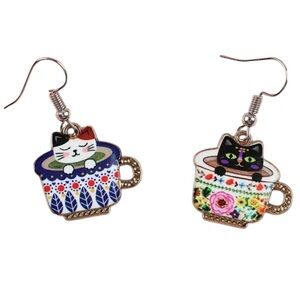 Colorful Cats in Teacup Earrings